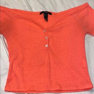 Off the shoulder neon pink t-shirt